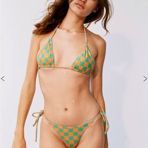 With Jean - Betsy bikini green/orange check, XS top / XXS bottom